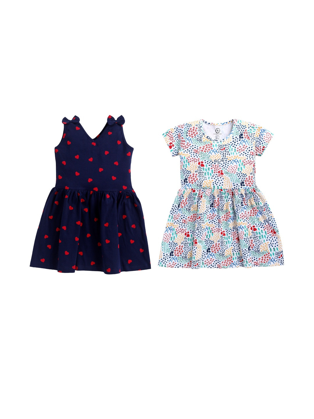 THE COTTON BABY Kids Girls Pack of 2 Multicolor Cotton Printed A-Line Dress
