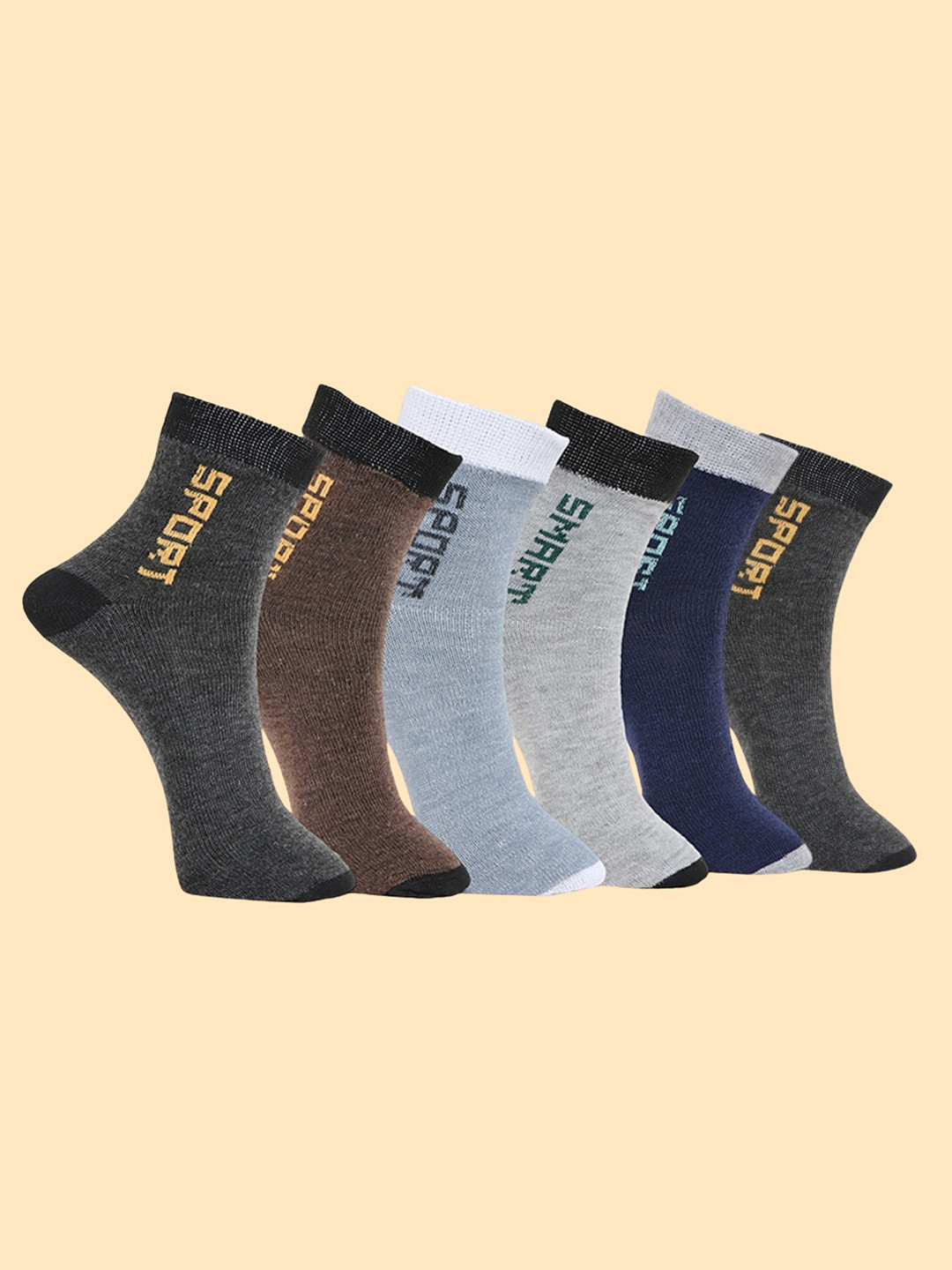 MJE 6-Pcs Patterned Anti-Bacterial Cotton Ankle Length Socks