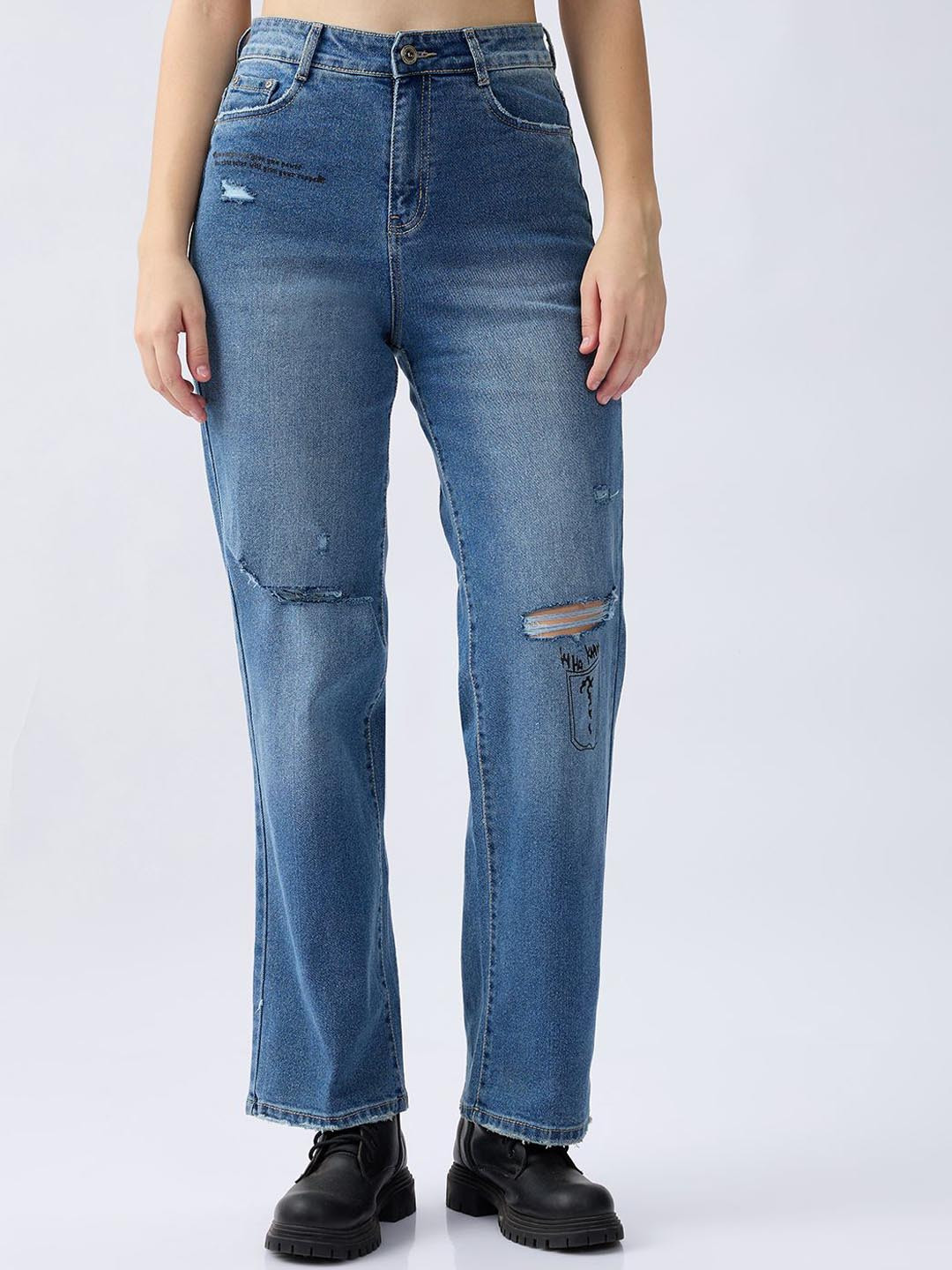 Sparkle Women Flared High-Rise Slash Knee Light Fade Jeans