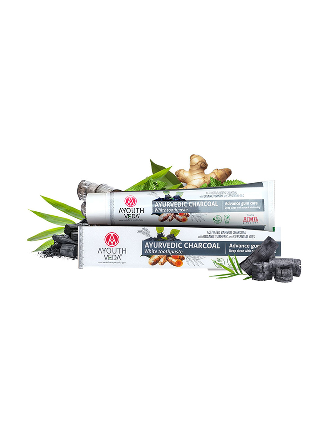 AYOUTHVEDA Set Of 3 Charcoal White Toothpaste - 100 g Each