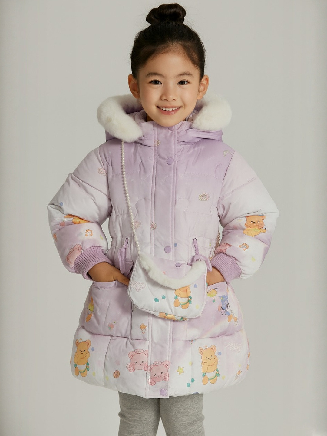 AIDAN PAUL Girls Purple Water Resistant Faux Fur Trim Hooded Jacket