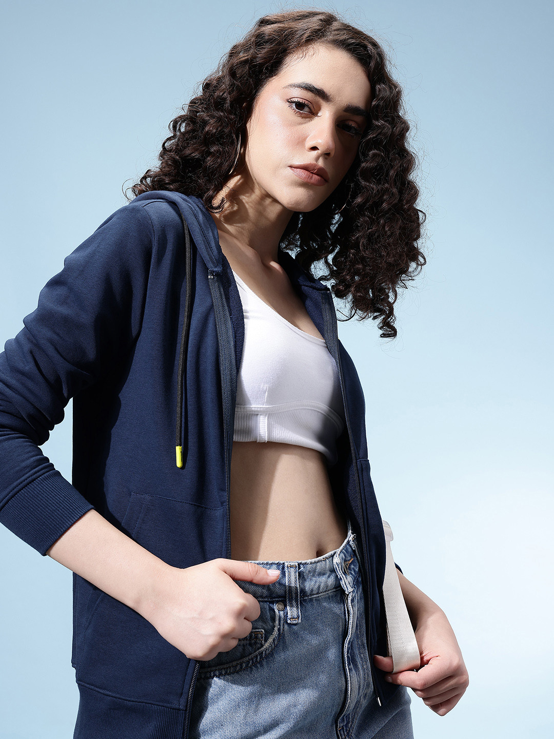 glitchez Placement Print Hooded Zip-Up Sweatshirt with Terry Inner