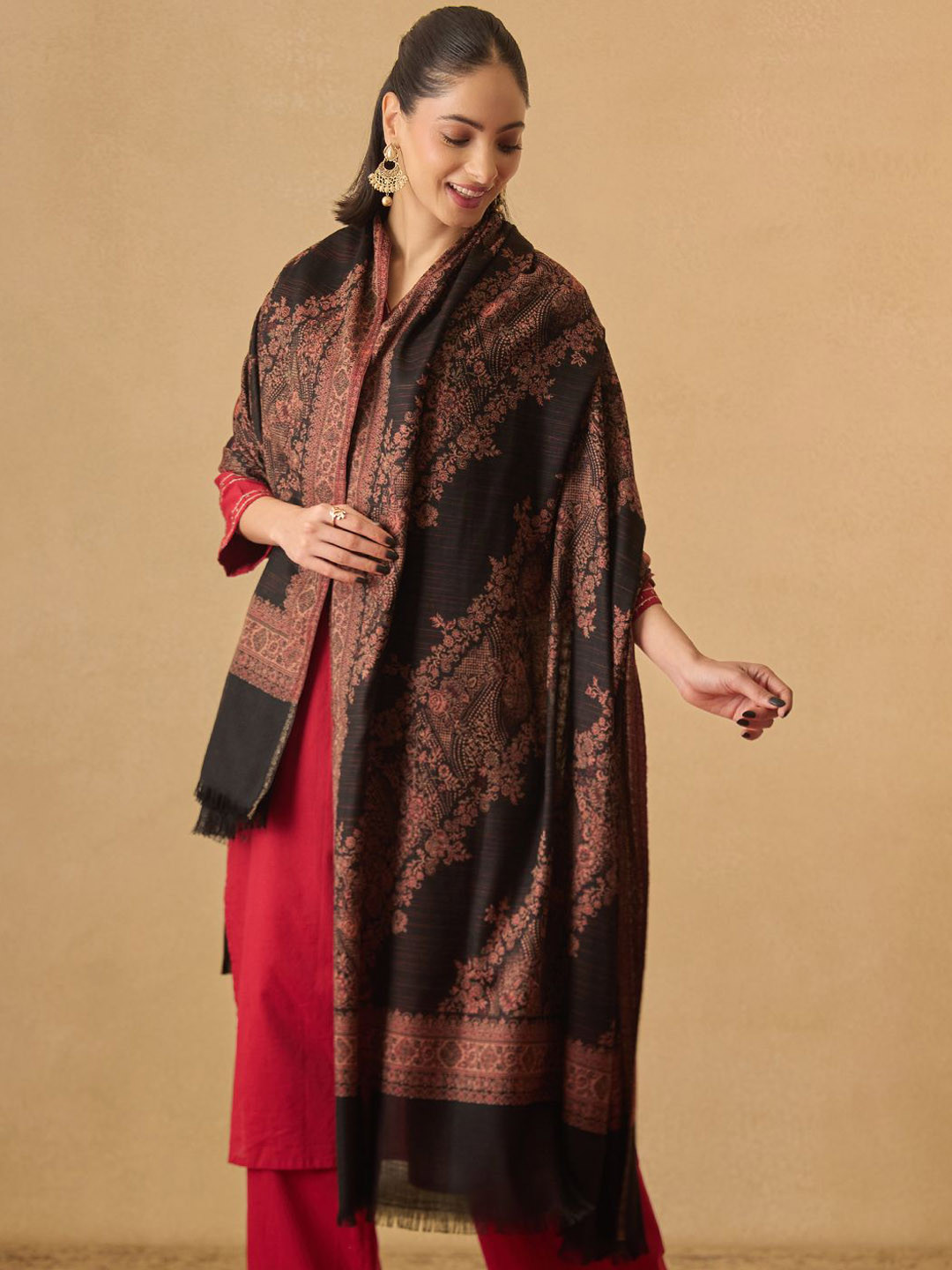 Pashmoda Kohsar Floral Woven Design Jamawar Woolen Shawl