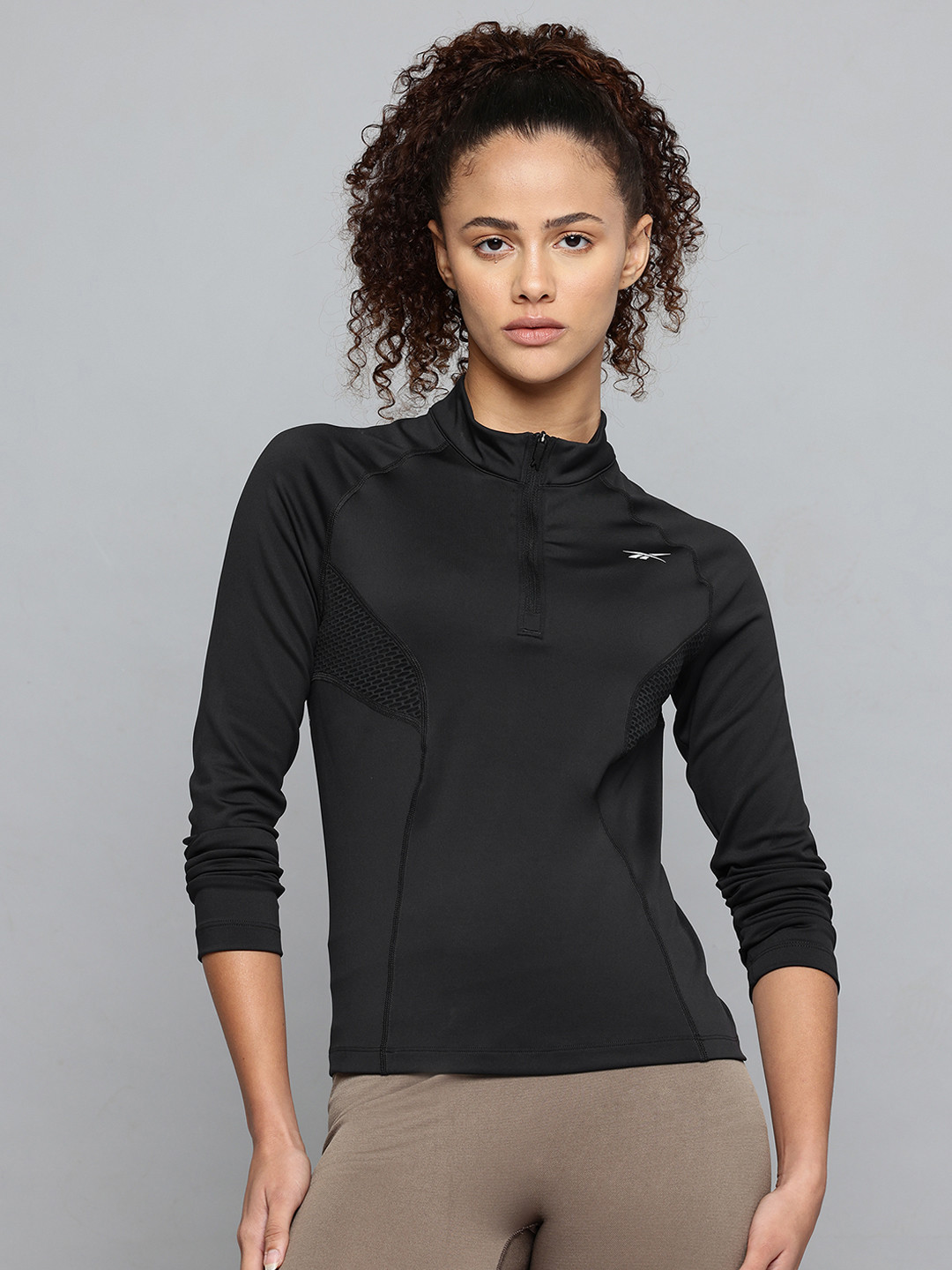 Reebok Mesh Inserts Mock Collar Running Sweatshirt