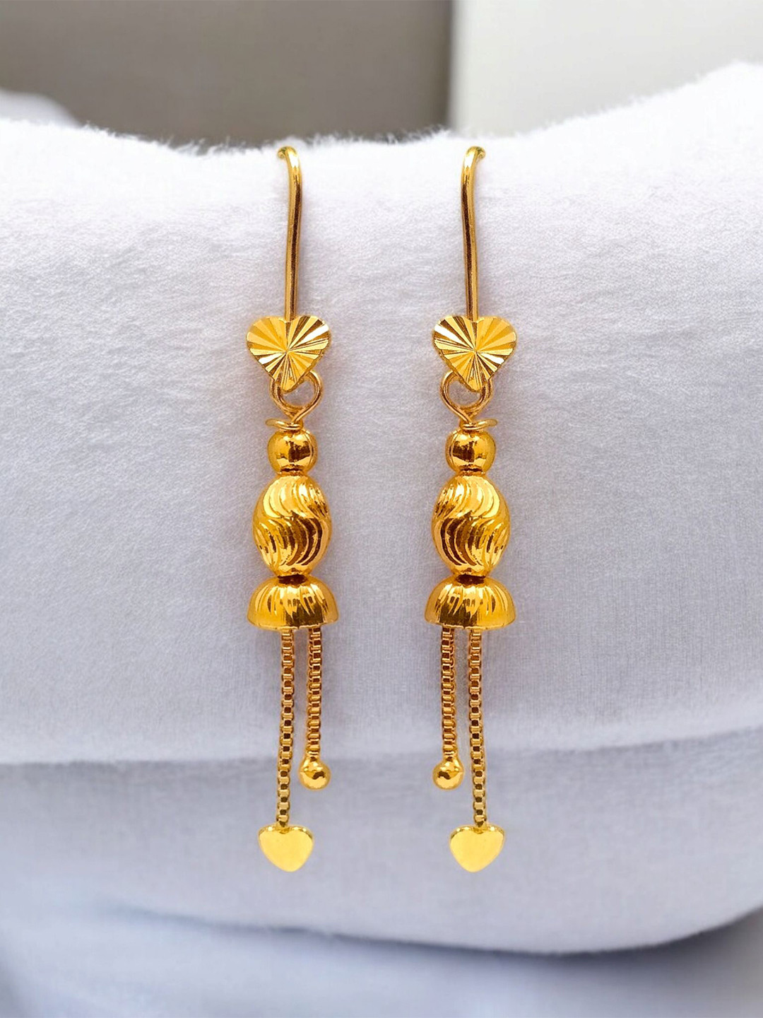 MA FASHION Gold-Plated Heart Shaped Drop Earrings