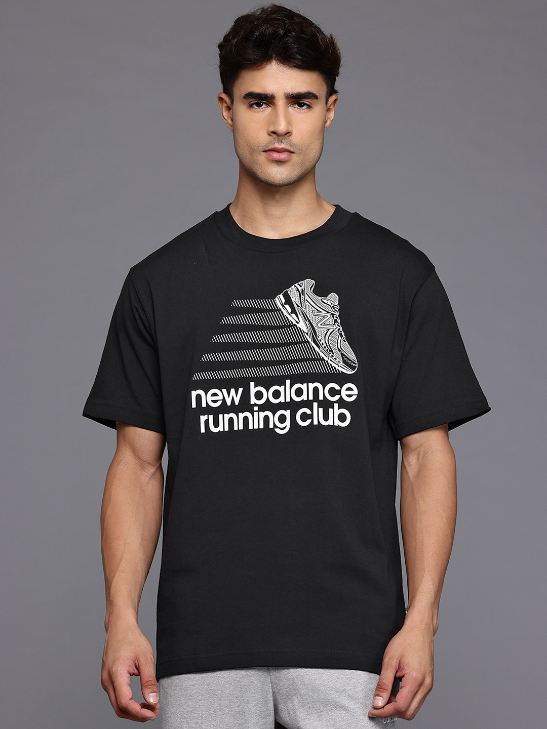 New Balance Athletics Running Club Printed Drop-Shoulder Sleeves Pure Cotton T-shirt