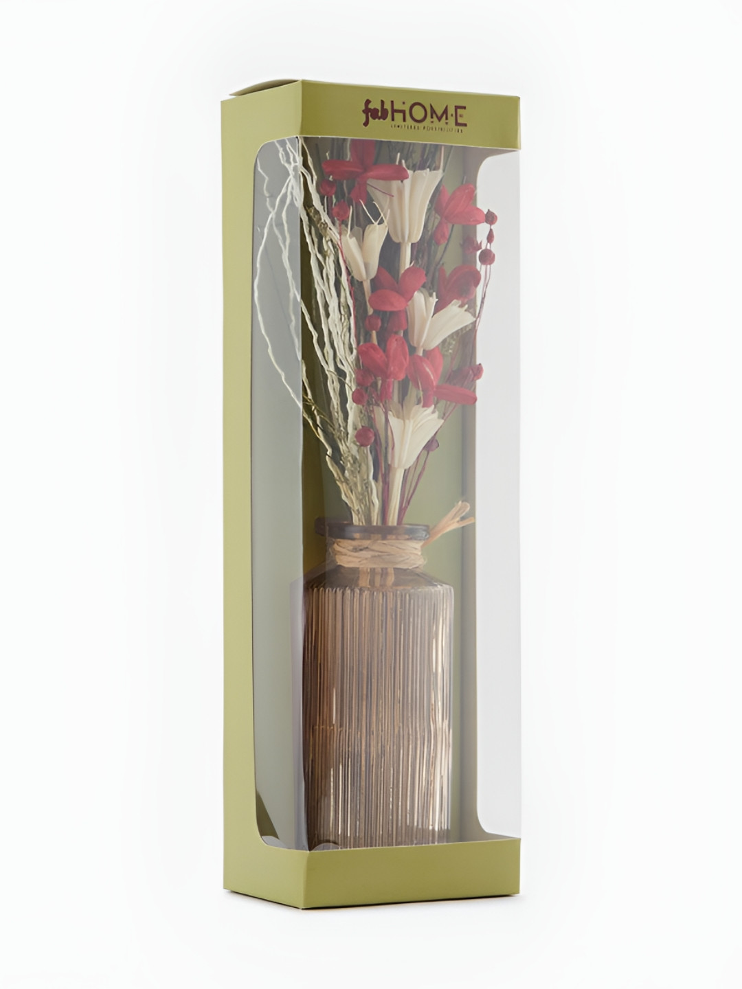 Fabindia Mehak Red & White Ribbed Glass Diffuser
