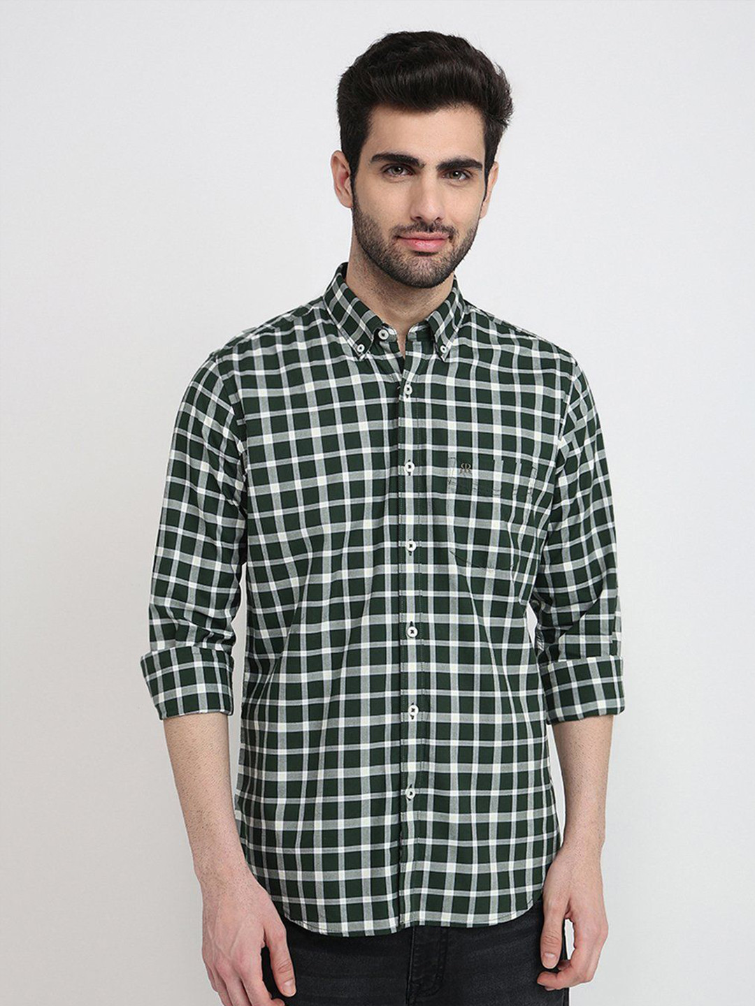 Raymond Men Comfort Regular Fit Checked Button-Down Collar Pure Cotton Casual Shirt