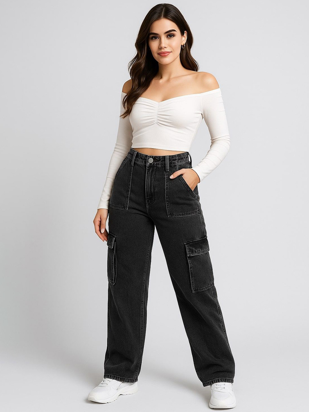 NU CLOTHS Women Baggy High-Rise Light Fade Stretchable Jeans