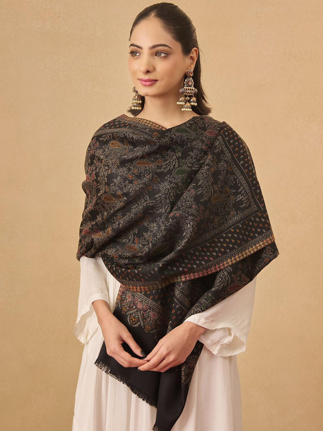 Pashmoda Floral Woven Design Haseen Kaani Woolen Shawl