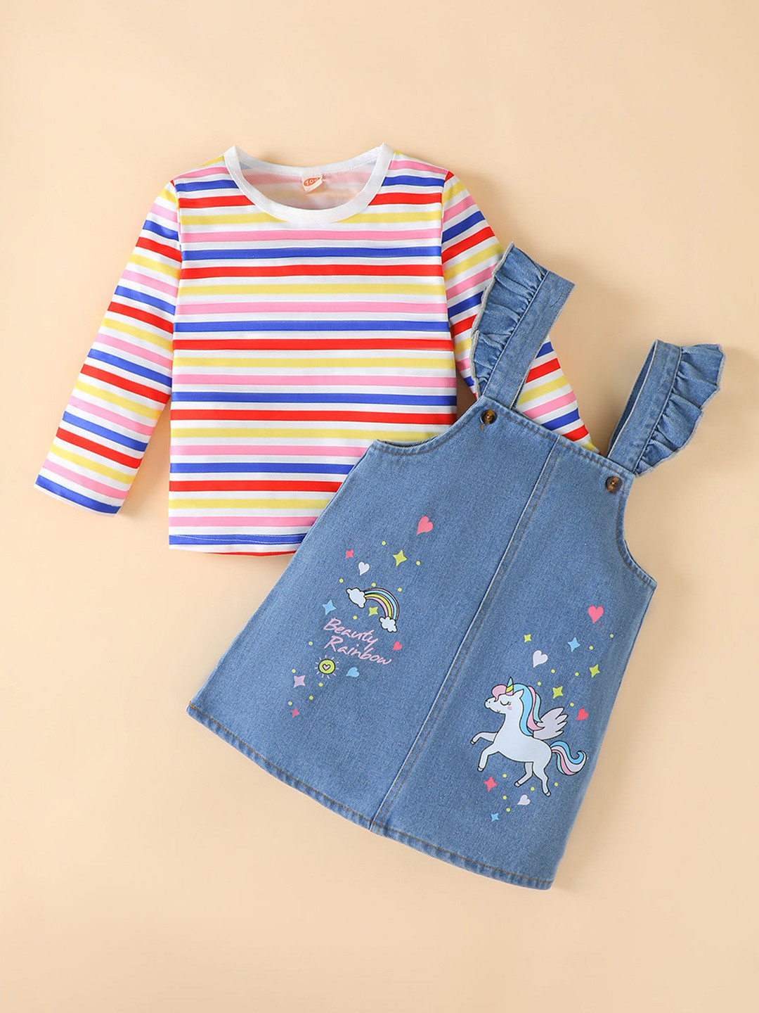 Hopscotch Girls Rainbow Stripe Unicorn Dress
