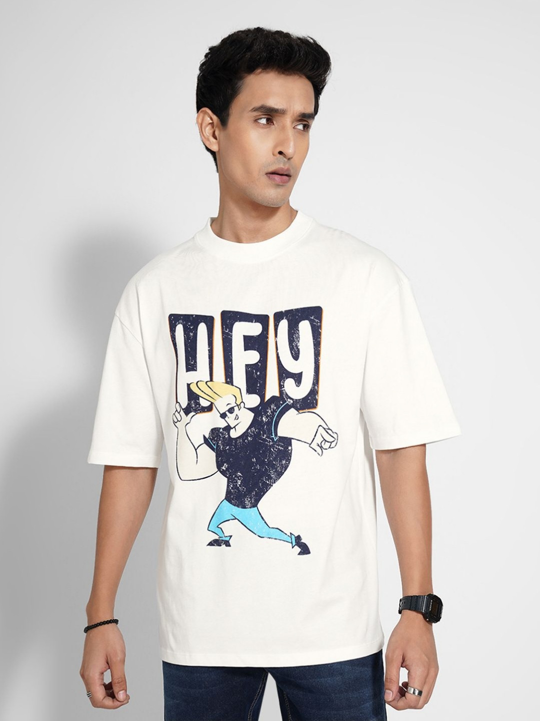 SF JEANS by Pantaloons Men Johnny Bravo Graphic Printed Pure Cotton Relaxed Fit T-shirt