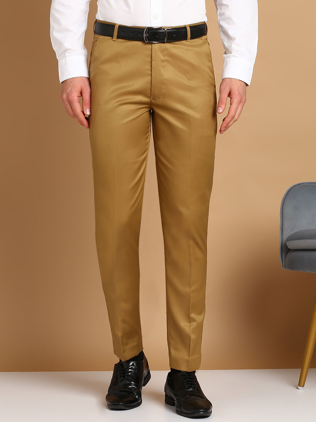 MANCREW Men Comfort Slim Fit Mid-Rise Formal Trousers