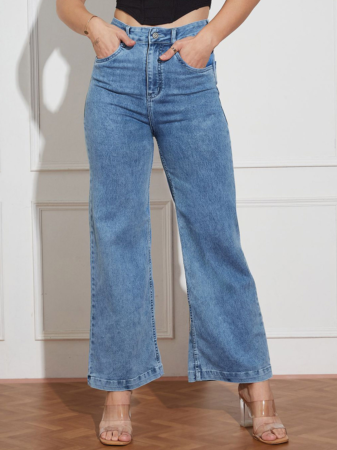 Miss Chase Red Means Run Women Wide Leg High-Rise Vintage Wash Stretchable Jeans