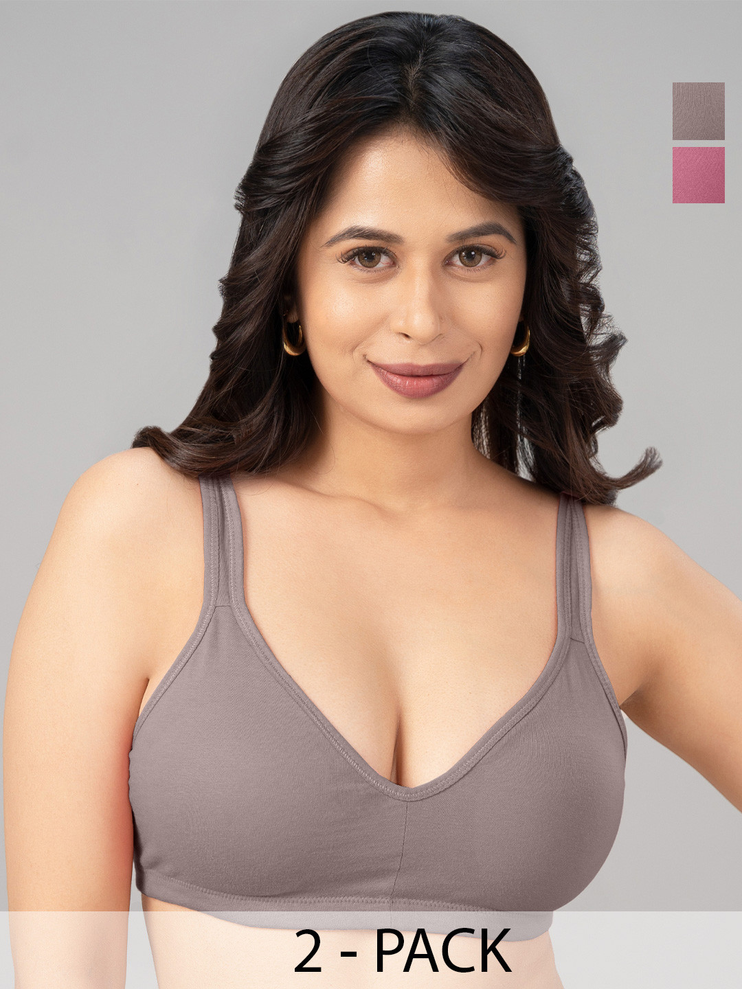 Lovable Pack of 2 Assorted Full Coverage Non-Wired Removable Padding Cotton Bra