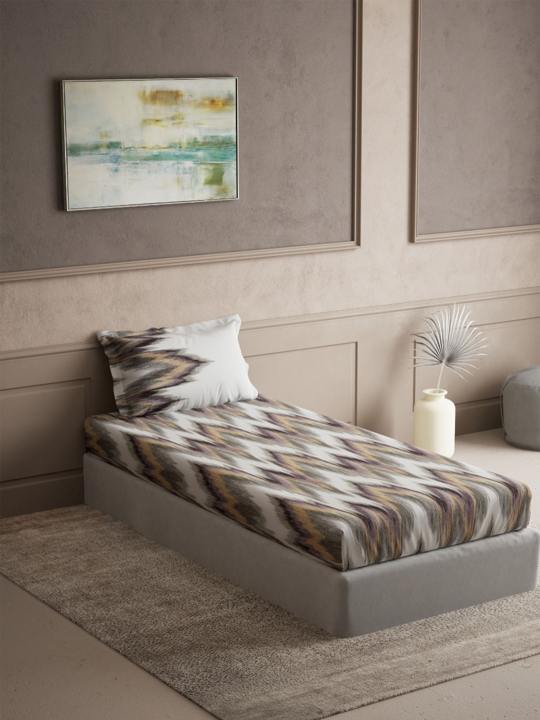 DDecor Radiance Maroon & White Geometric Pure Cotton 144TC Single Bedsheet Set-1.52mX2.24m