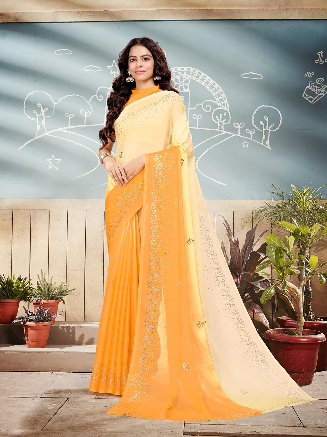 Garden Vareli Ombre Beads and Stones Pure Chiffon Saree