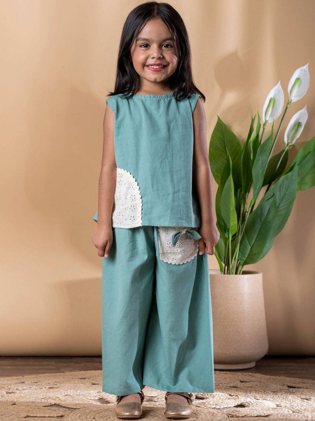 Readiprint Girls Cotton Flex Embroidered & Patch Work Top And Bottom Co-ord Set