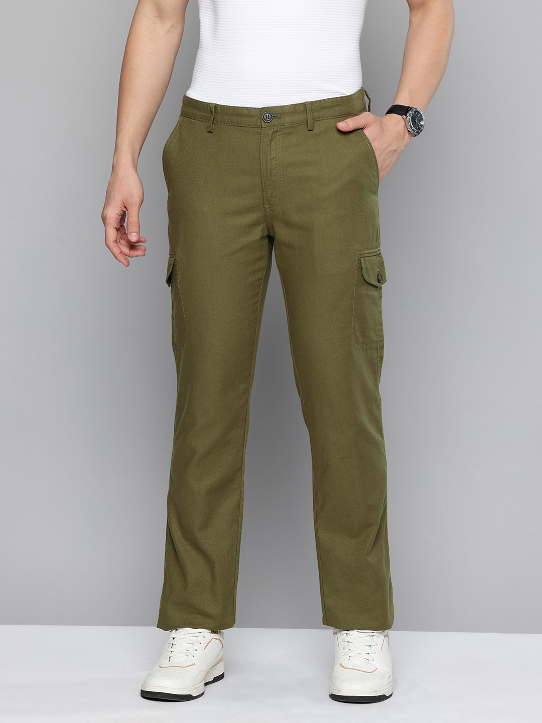 Indian Terrain Men Kansas Pure Cotton Cargos Casual Trousers