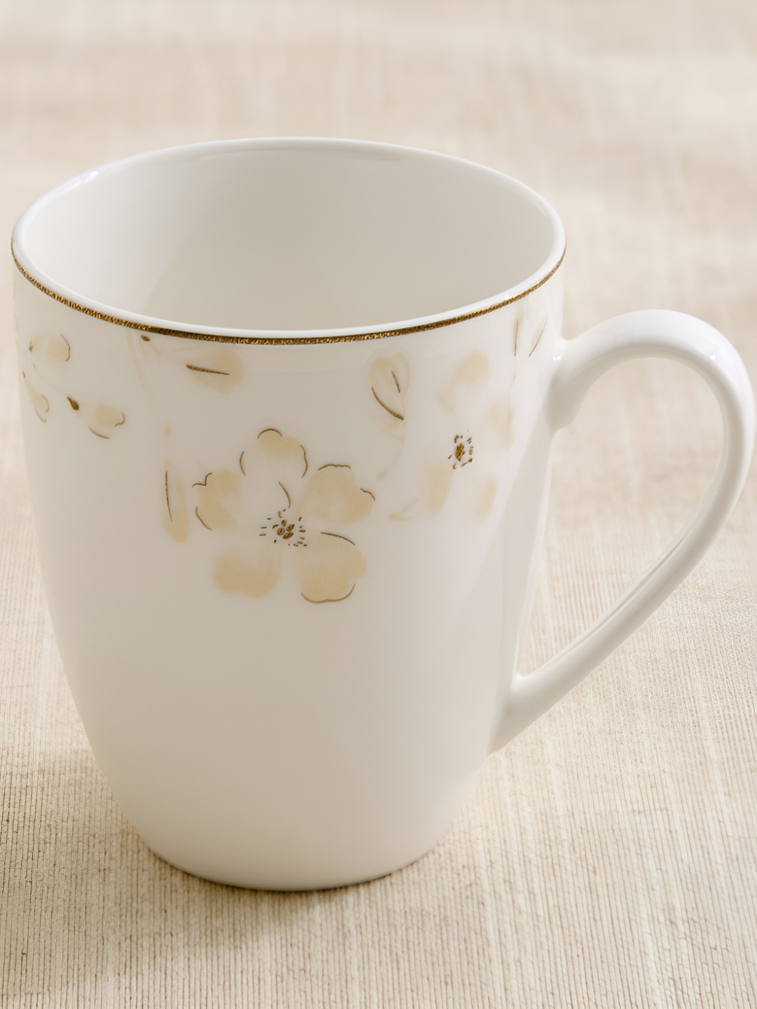 Home Centre Altius Blumen White & Gold-Toned Floral Printed Porcelain Glossy Mug - 350ml