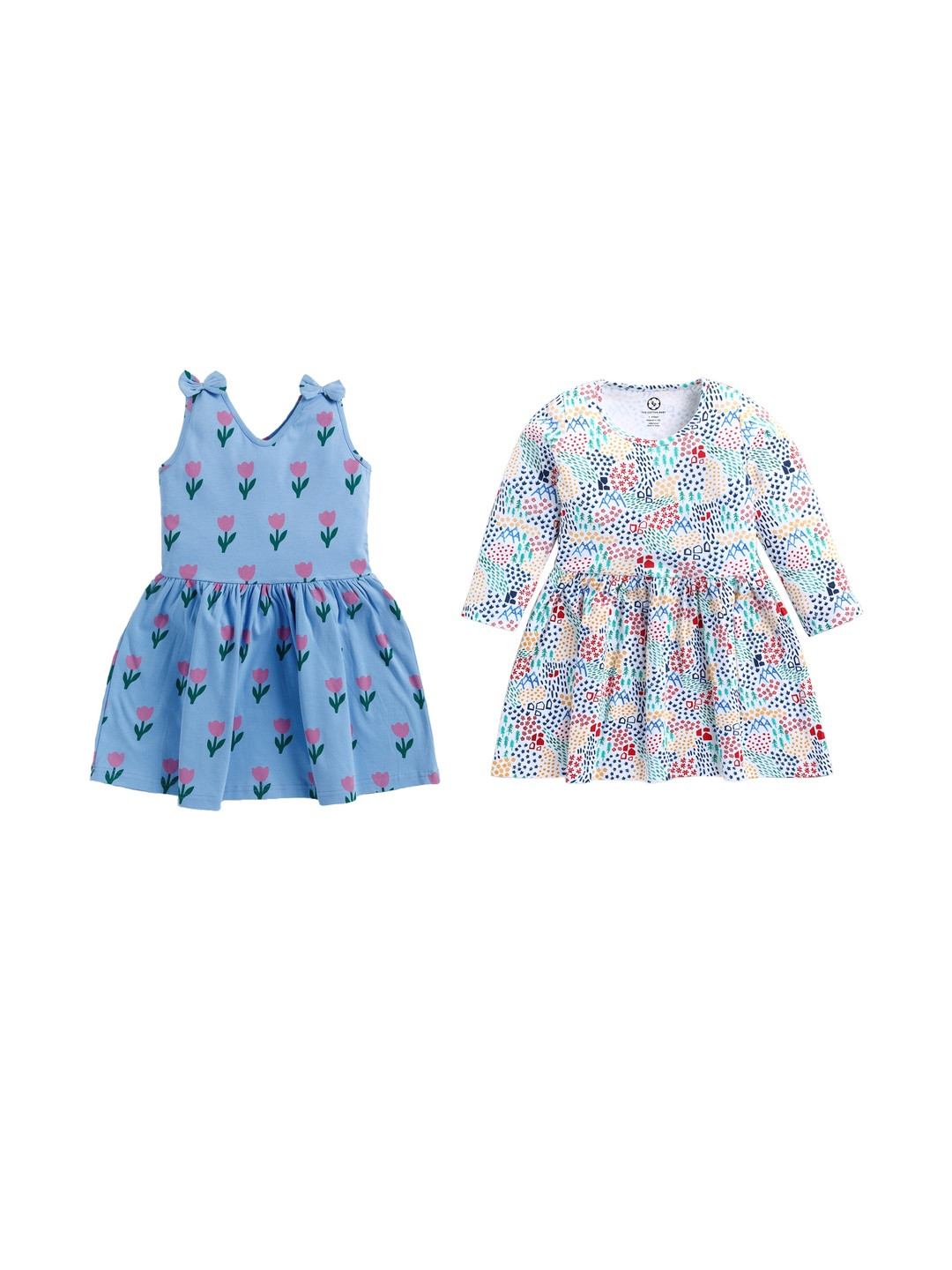 THE COTTON BABY Girls Pack Of 2 Cotton Dress Set
