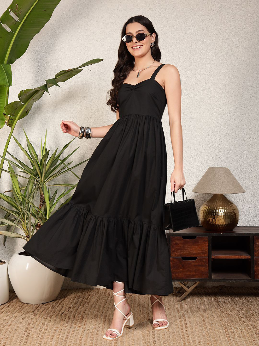 Modsik Women Sweetheart Neck Tiered A-Line Maxi Dress