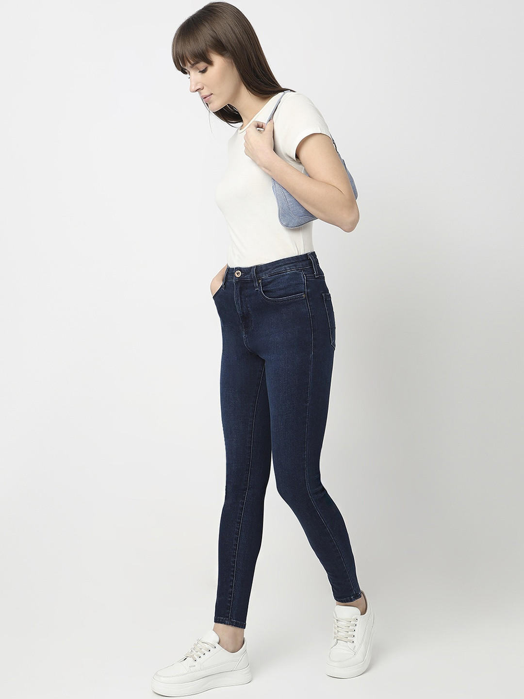 SPYKAR Women Dark Blue High Rise Super Skinny Fit Casual Cotton Jeans