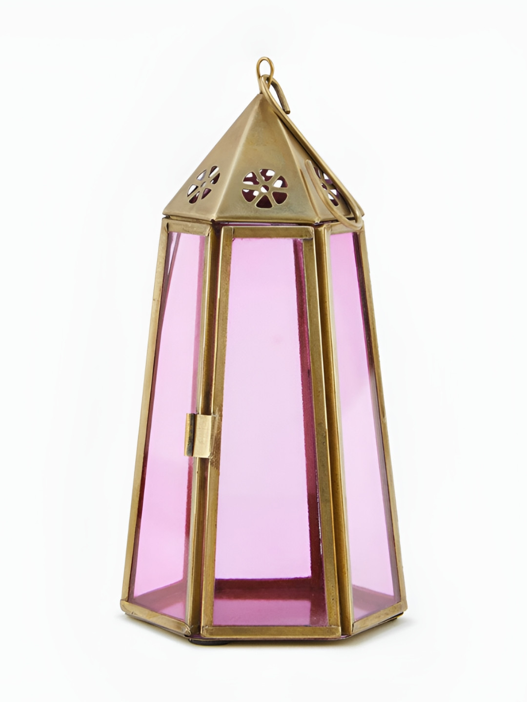 Fabindia Pink & Gold-Toned Cutwork Glass Hanging Candle Holder
