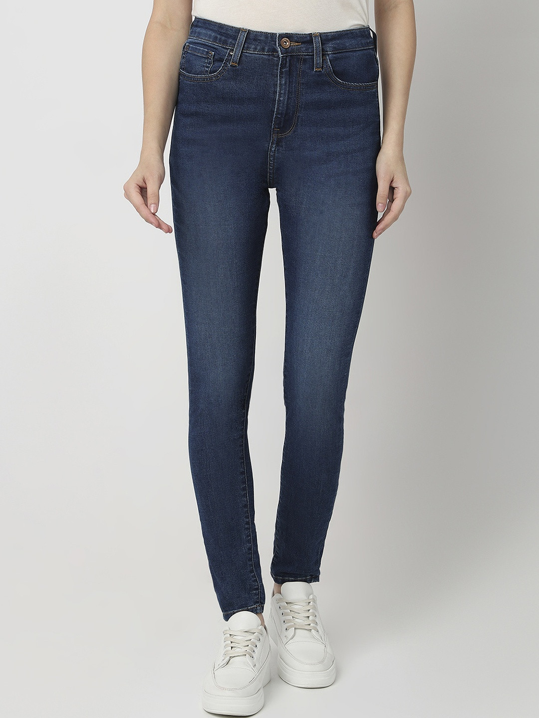 Spykar Women Dark Blue High Rise Super Skinny Fit Casual Jeans