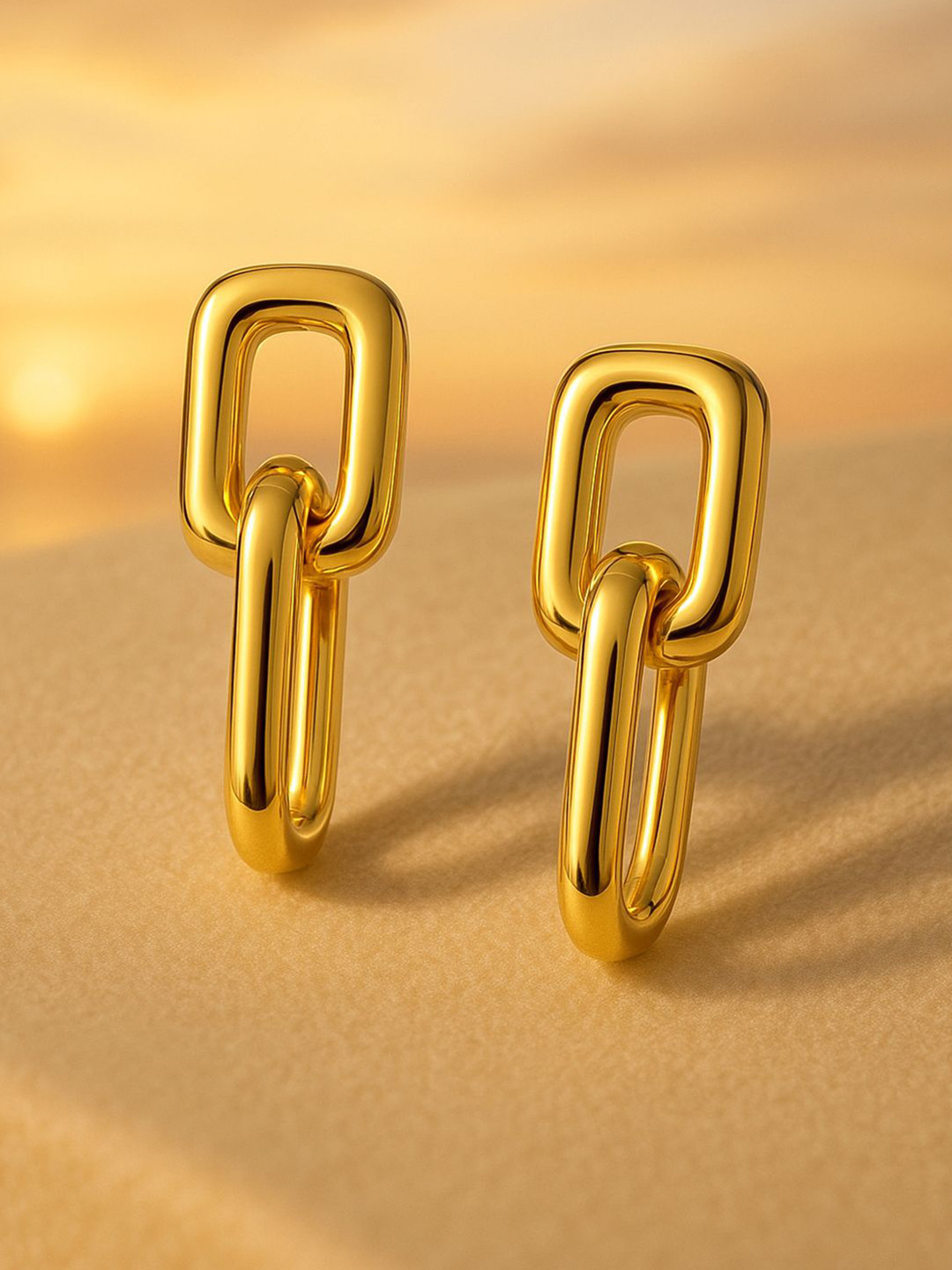 Rubans Voguish 18K Gold-Plated Brass Chunky Link Design Statement Drop Earrings