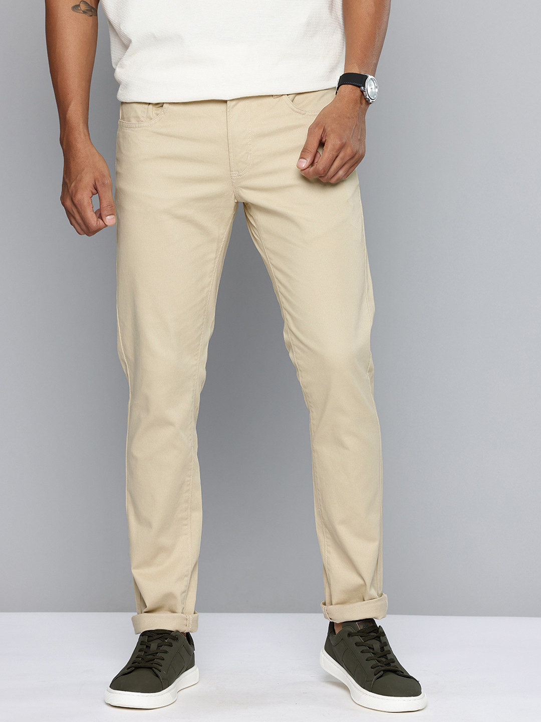 Indian Terrain Men Brooklyn Slim Fit Non Iron Chinos Trousers