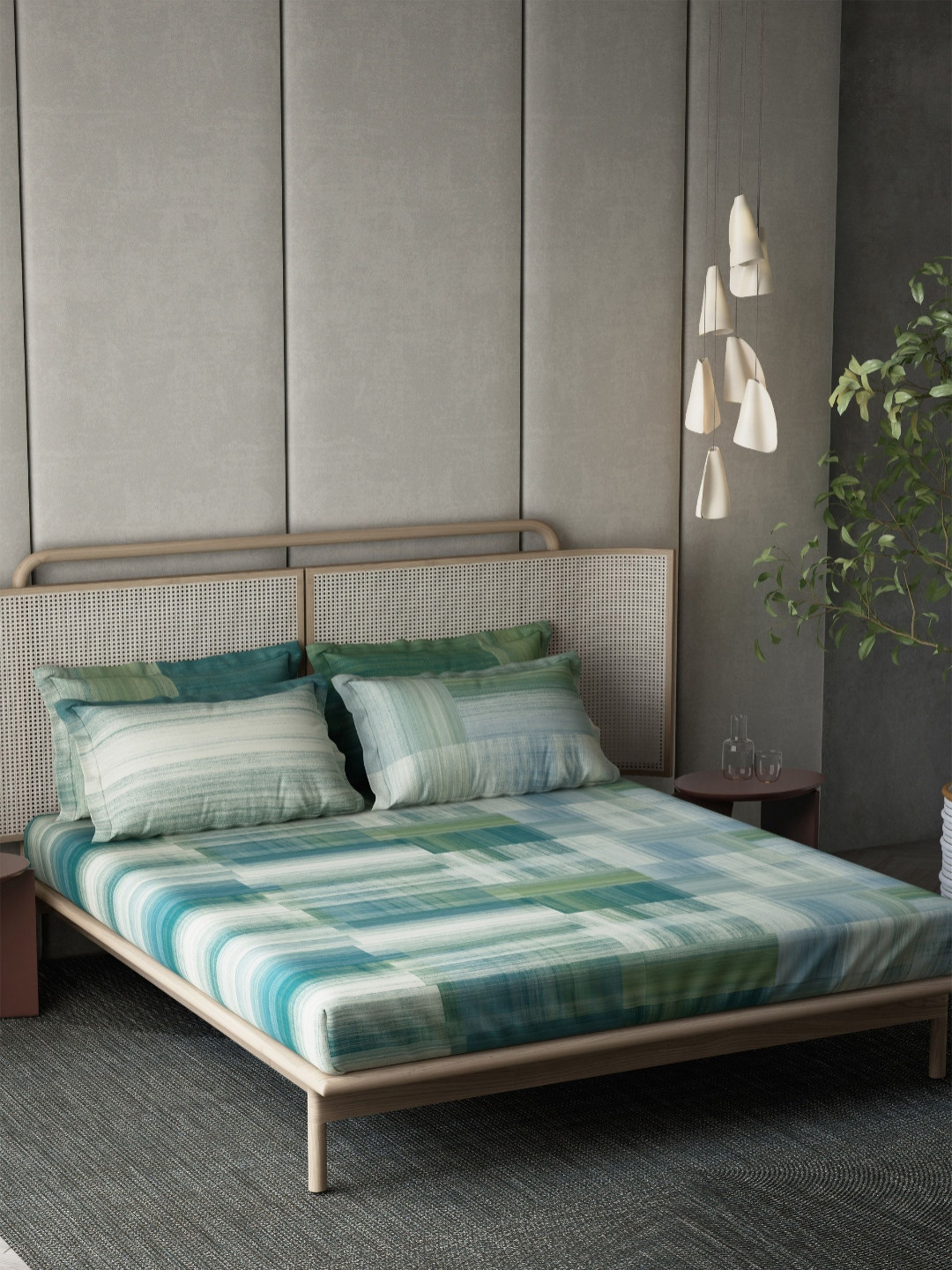 DDecor Orion Turquoise Blue Geometric 180 TC Super King Bedsheet Set-2.74 m X 2.74 m