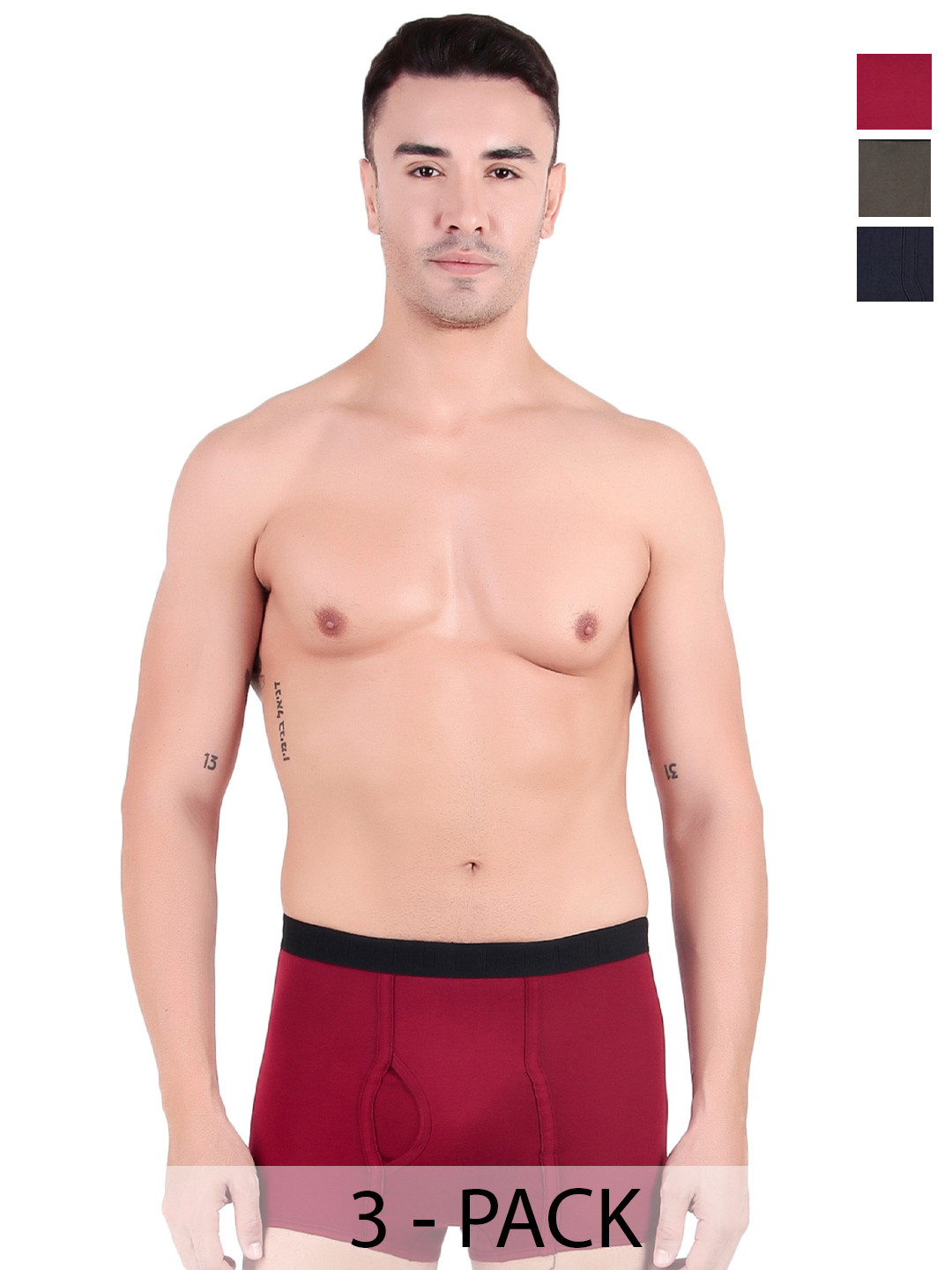 inner element Pack Of 3 Cotton Trunks MINI_TRUNK_Maroon_Black_Olive_PK3_XS