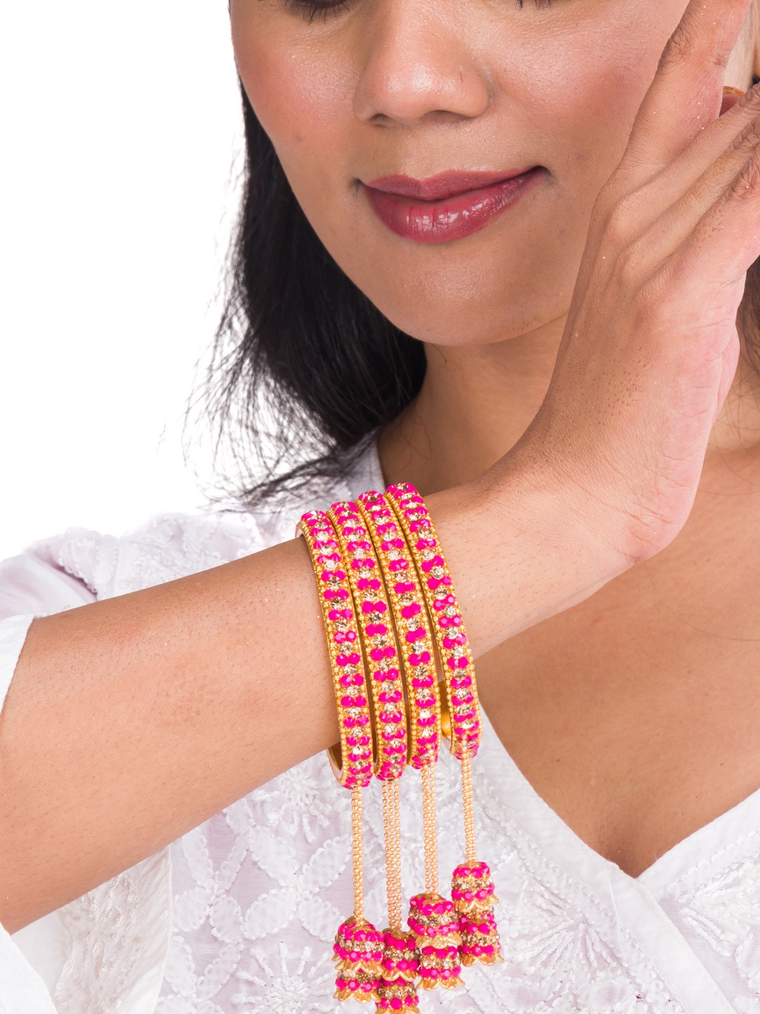 Mamon Creations Set Of 4 Gold-Plated & Purple Alloy Bangles