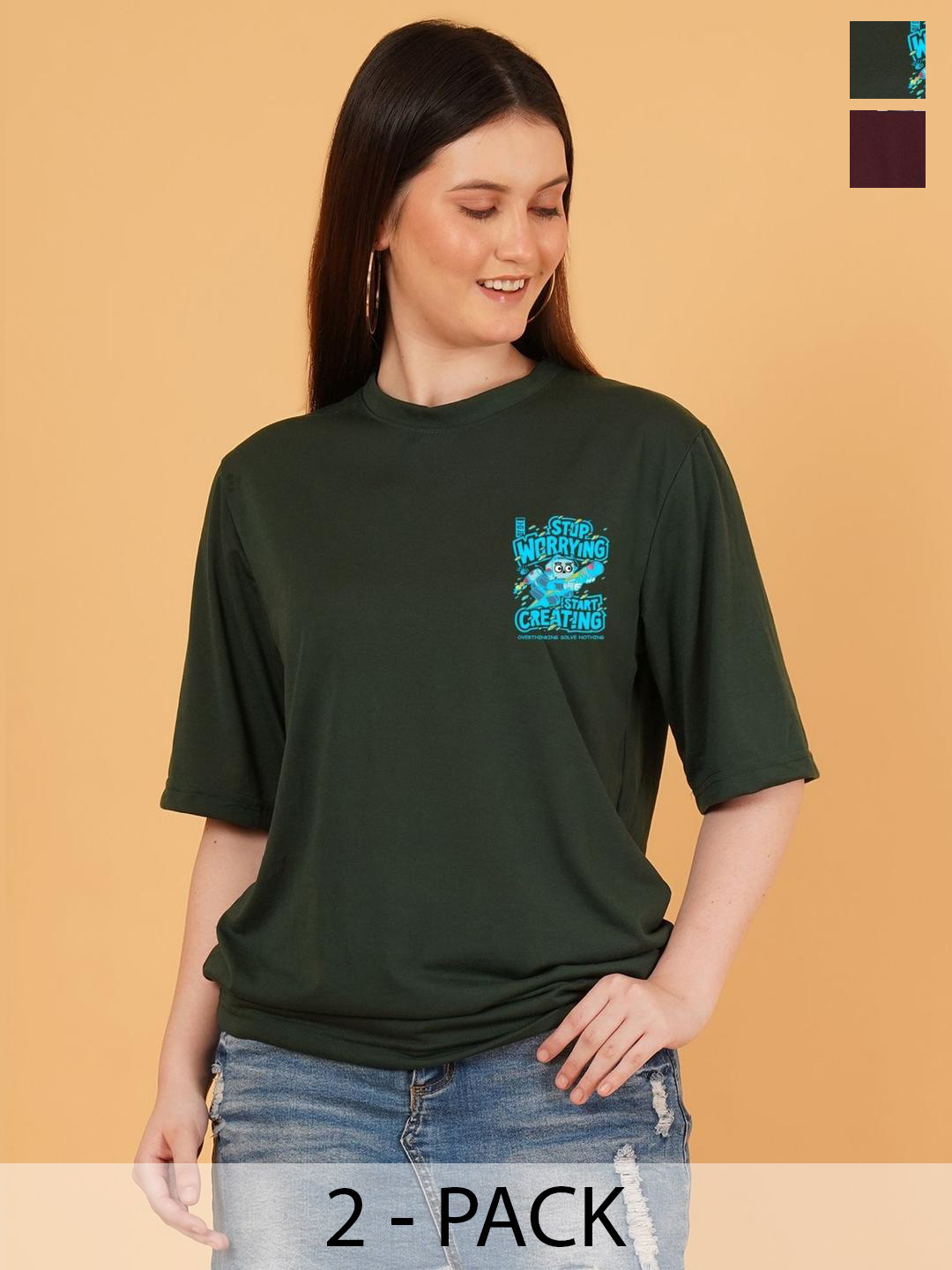 kintu parantu Women Pack of 2 Anime Printed Oversized T-shirt