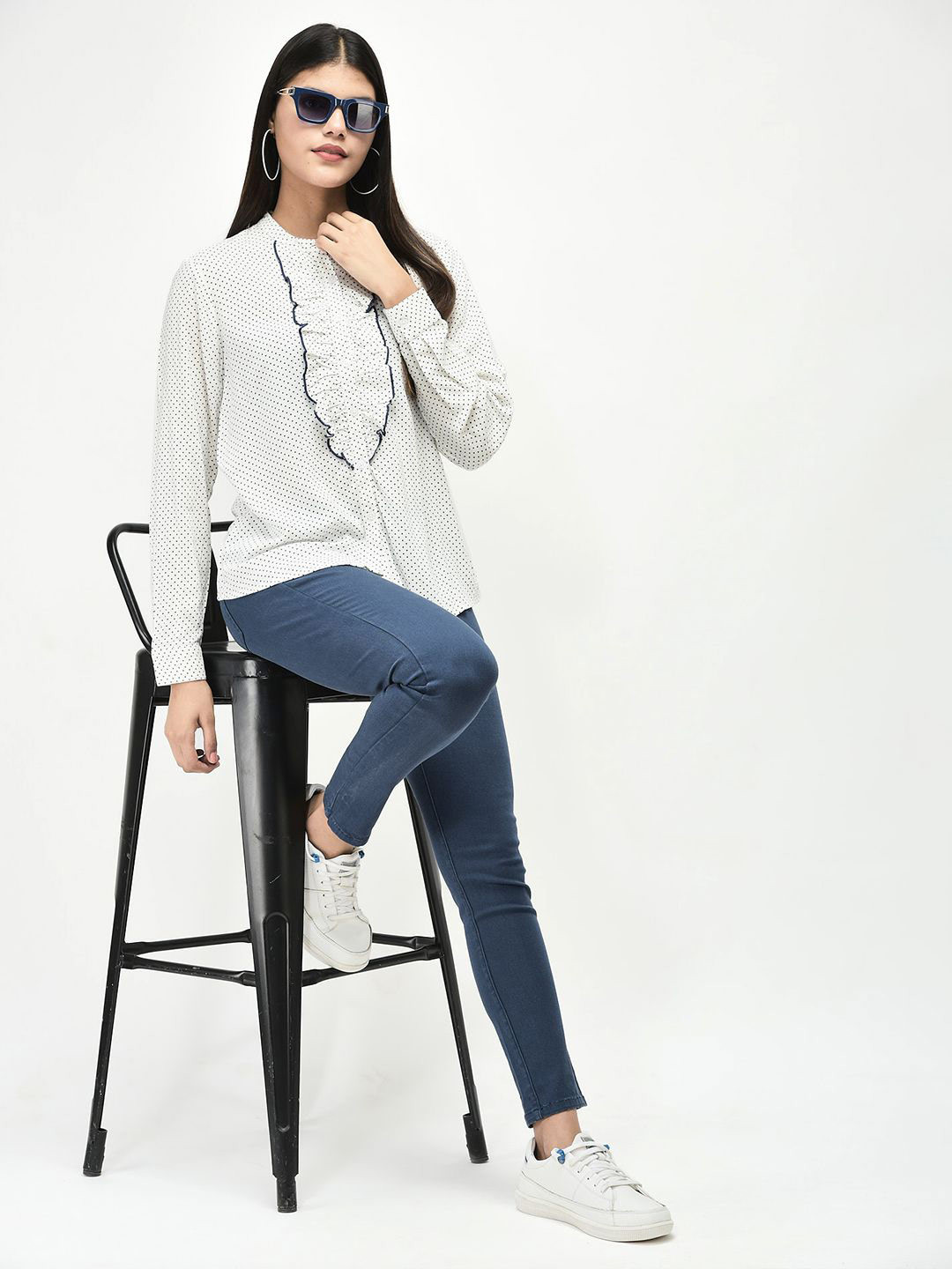 R.Code by The Roadster Life Co. Micro Ditsy Printed Band Collar Regular Fit Shirt