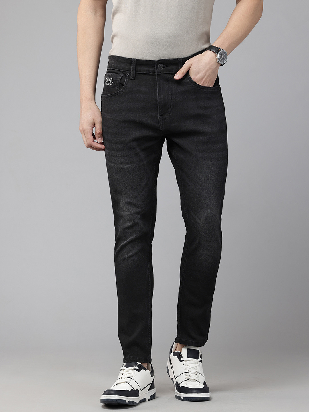 U.S. Polo Assn. Denim Co. Men Henry Light Fade Stretchable Cropped Skinny Fit Jeans