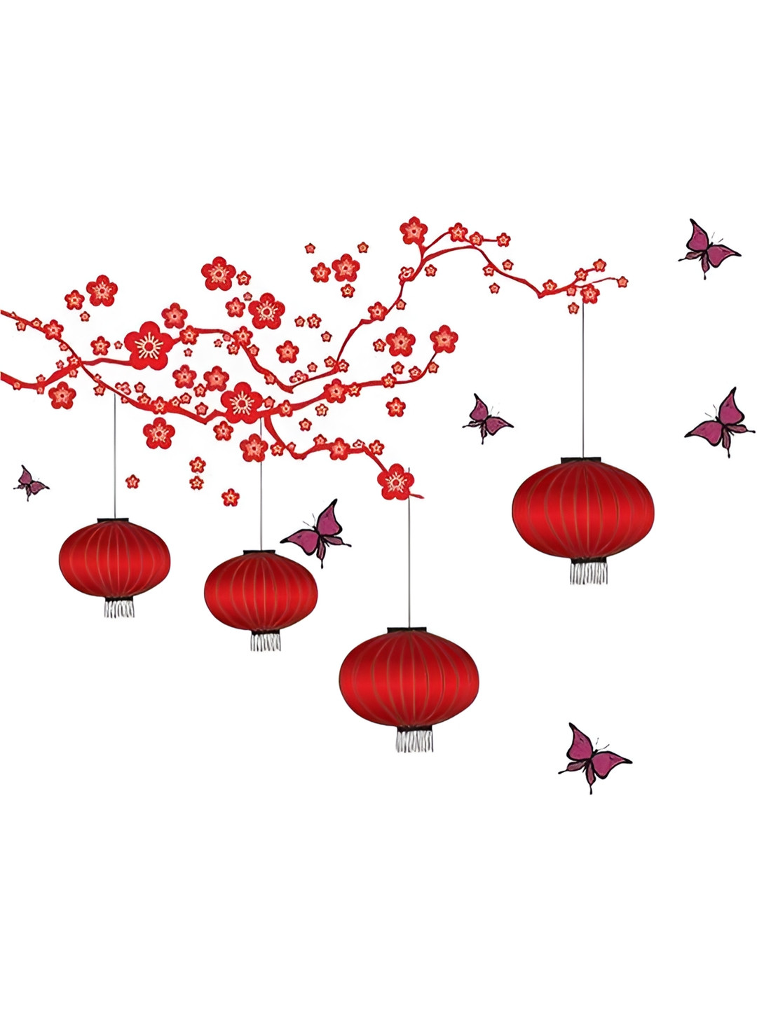 WOLPIN Red Chinese Lamp Printed Self Adhesive Wall Sticker