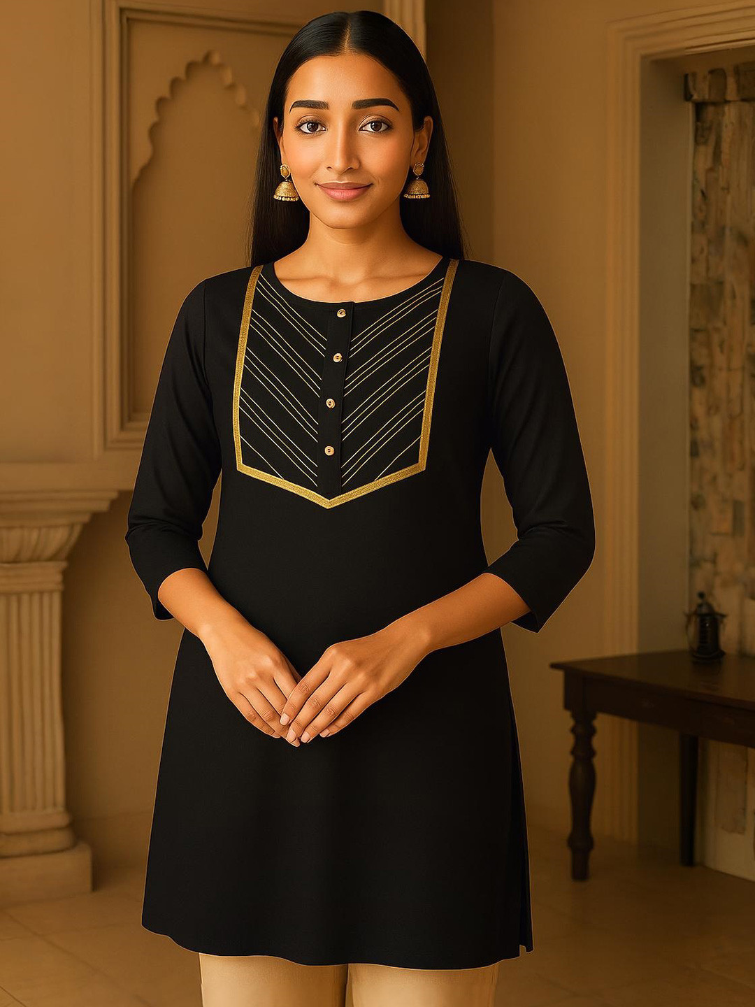 TeenTrums Geometric Yoke Design Straight Kurta