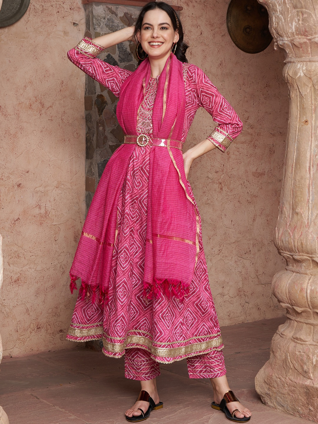HERE&NOW Women Pure Cotton Printed Kurta Sets With Dupatta