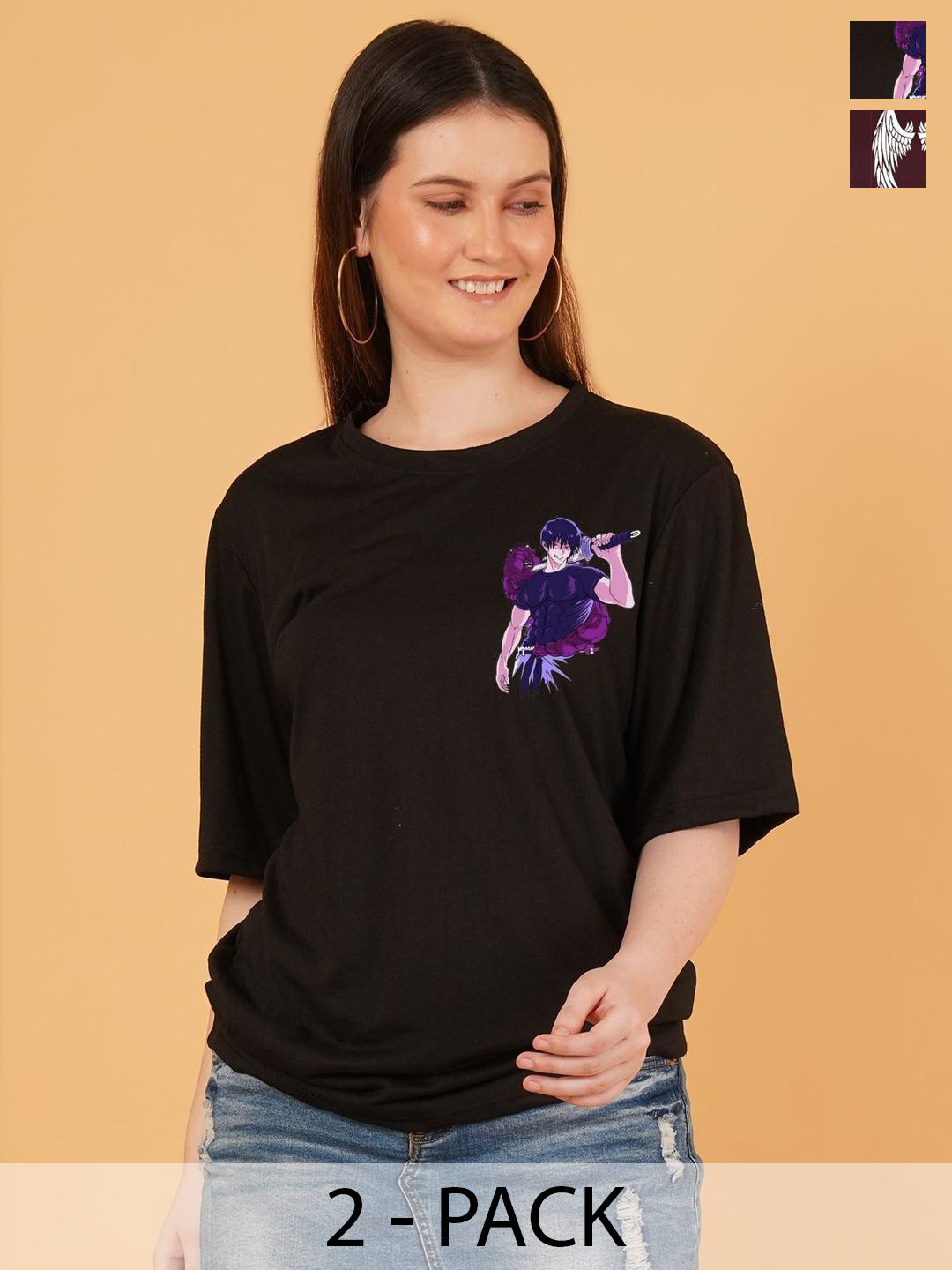 Parona Women Oack Of 2 Graphic Printed Round Neck Drop-Shoulder Sleeves T-shirt