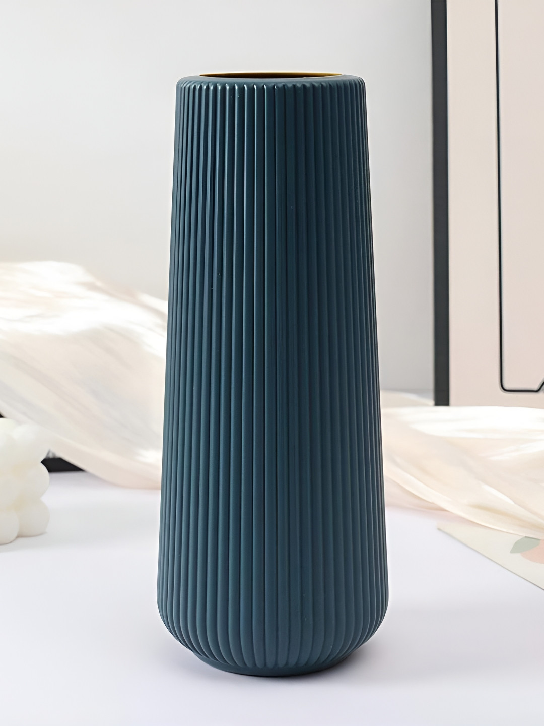 Ascension Blue Ribbed-Textured Lightweight Tall Flower Vase