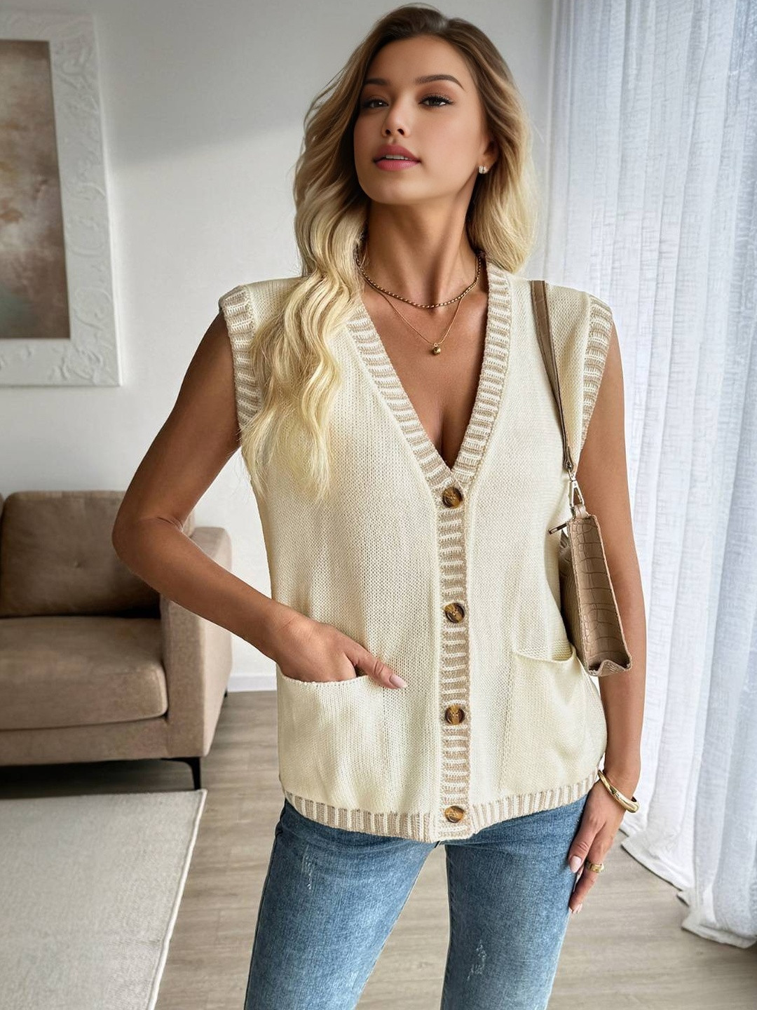 HERE&NOW Women Off White Cardigan