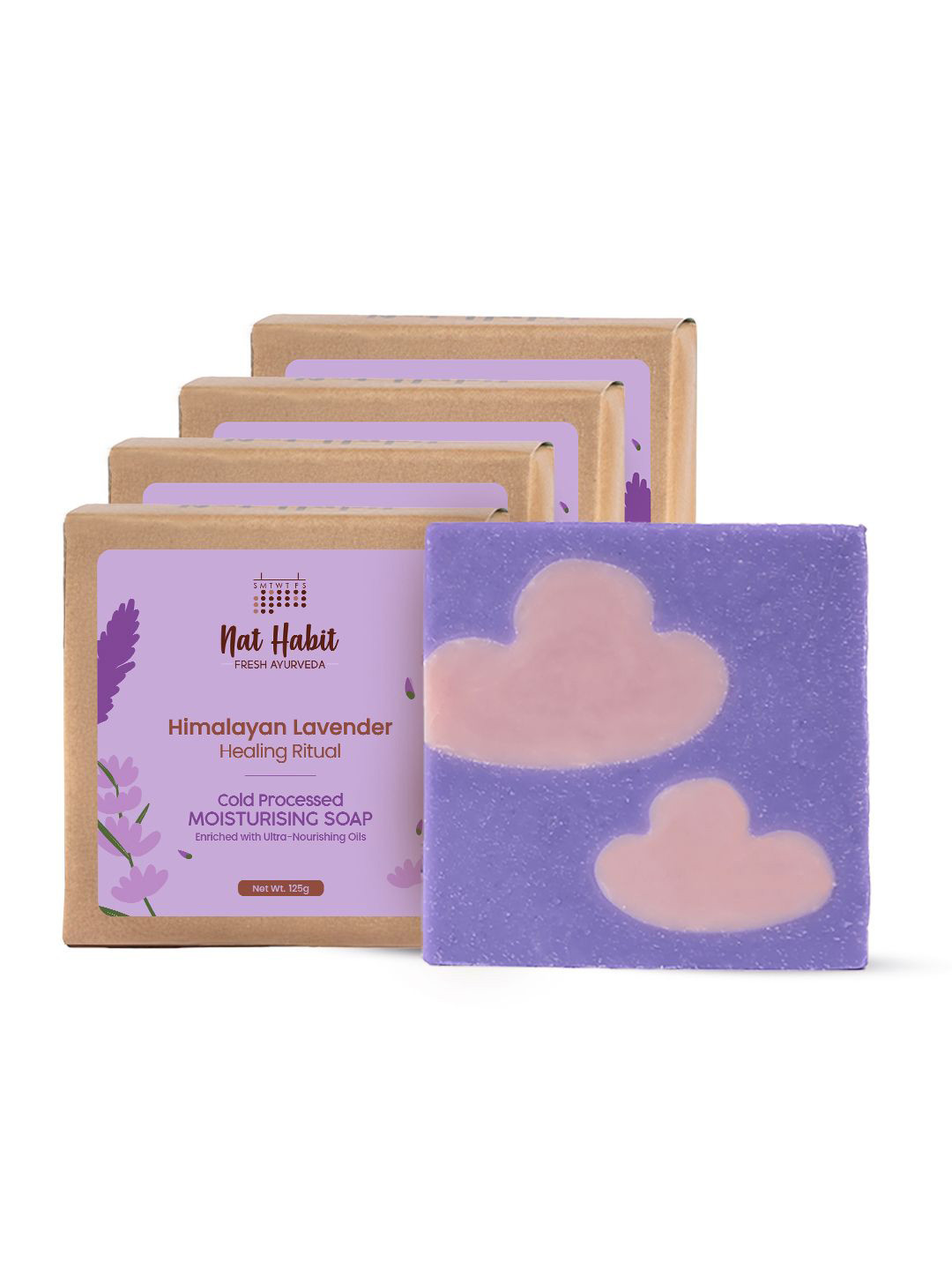 Nat Habit Set Of 4 Cold Processed Himalayan Lavender Soap- 125 g Each