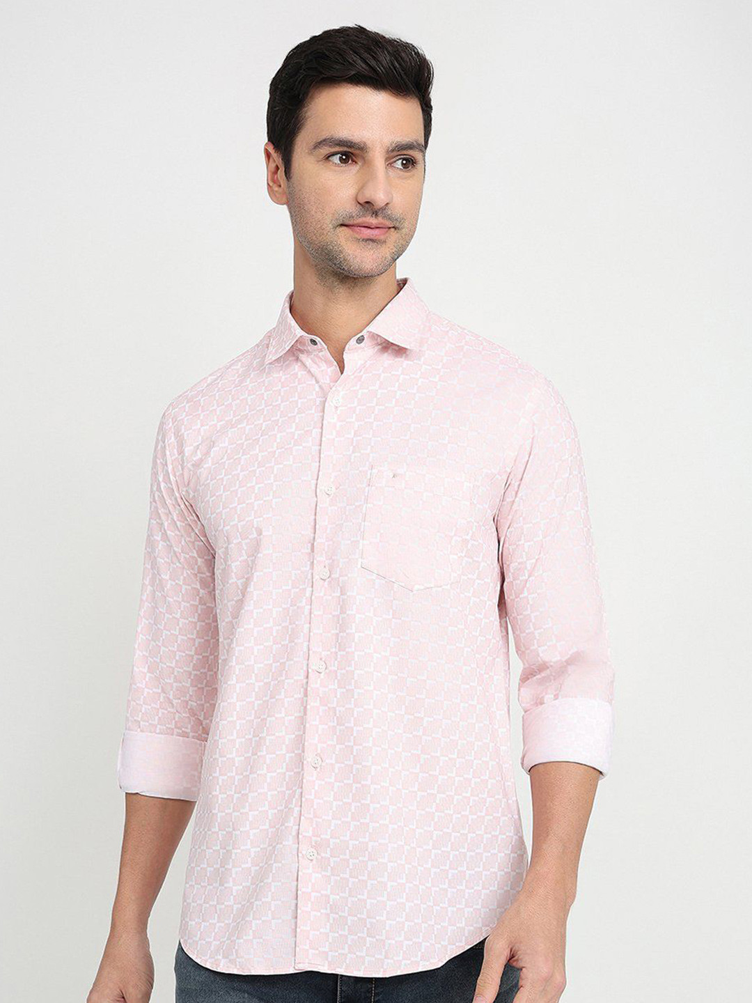 Park Avenue Smart Slim Fit Geometric Printed Spread Collar Cotton Shirt