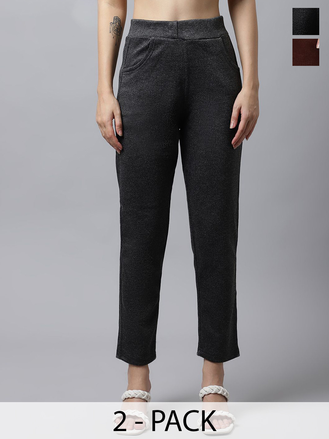 Valles365 by S.C. Women Pack Of 2 Mid Rise Regular Ft Woolen Regular Trousers