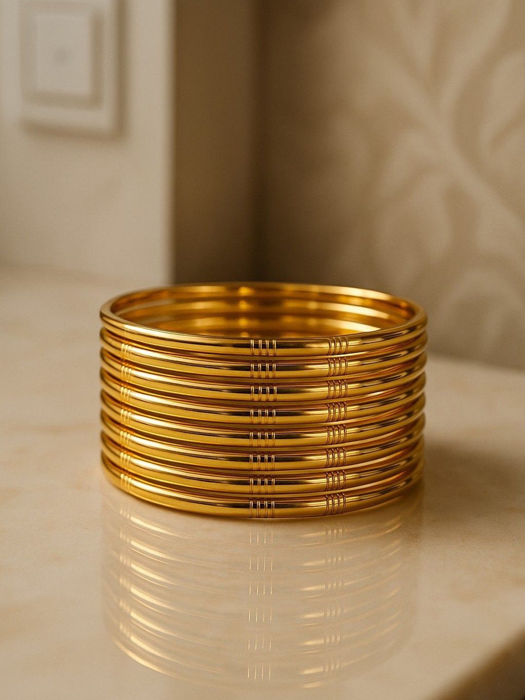 ATIBELLE Set Of 8 Gold-Plated Textured Classic Bangles