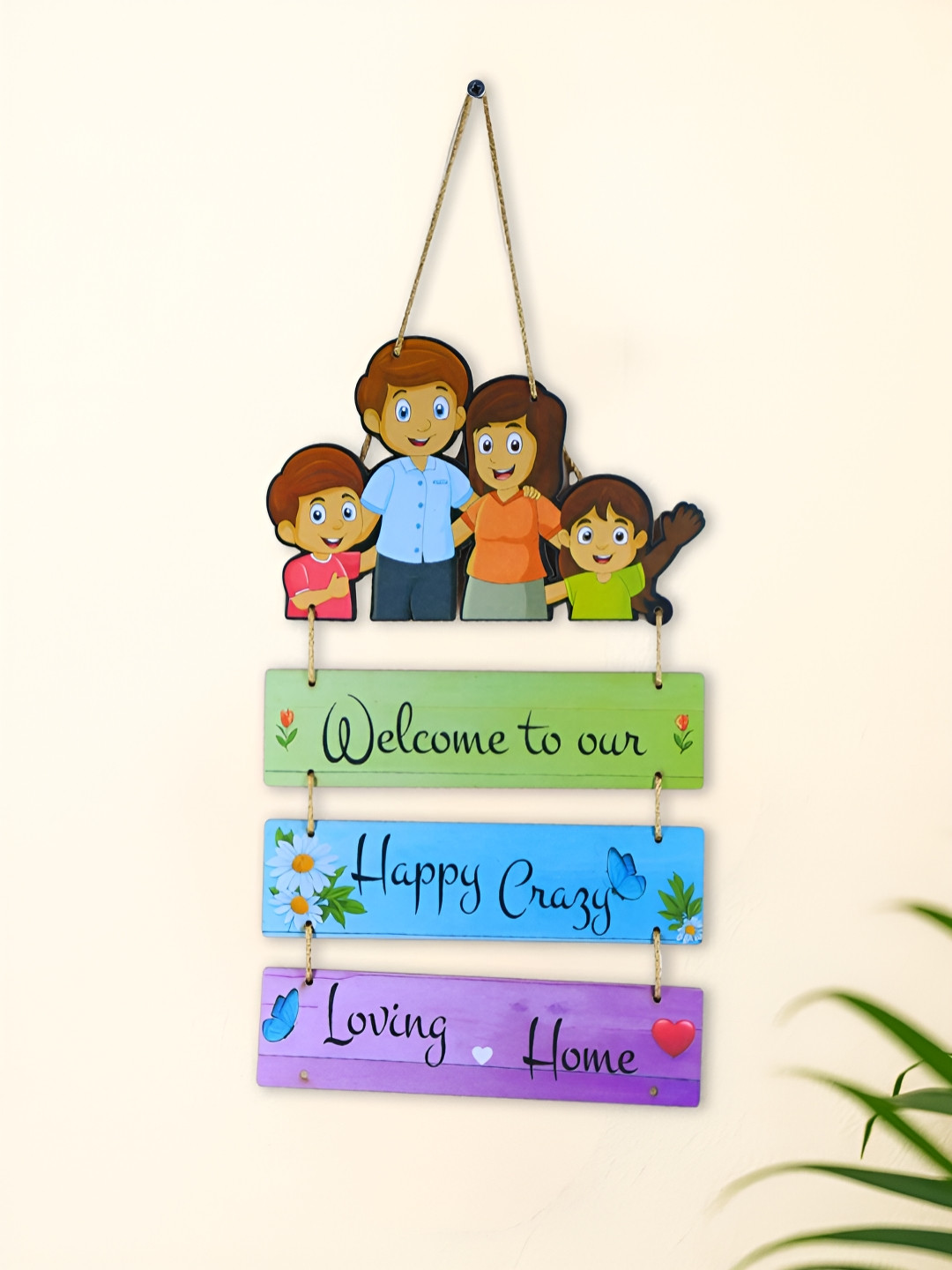 INTERNATIONAL GIFT Green Welcome to Our Happy Crazy Loving Home Family Wall Hanging Decor