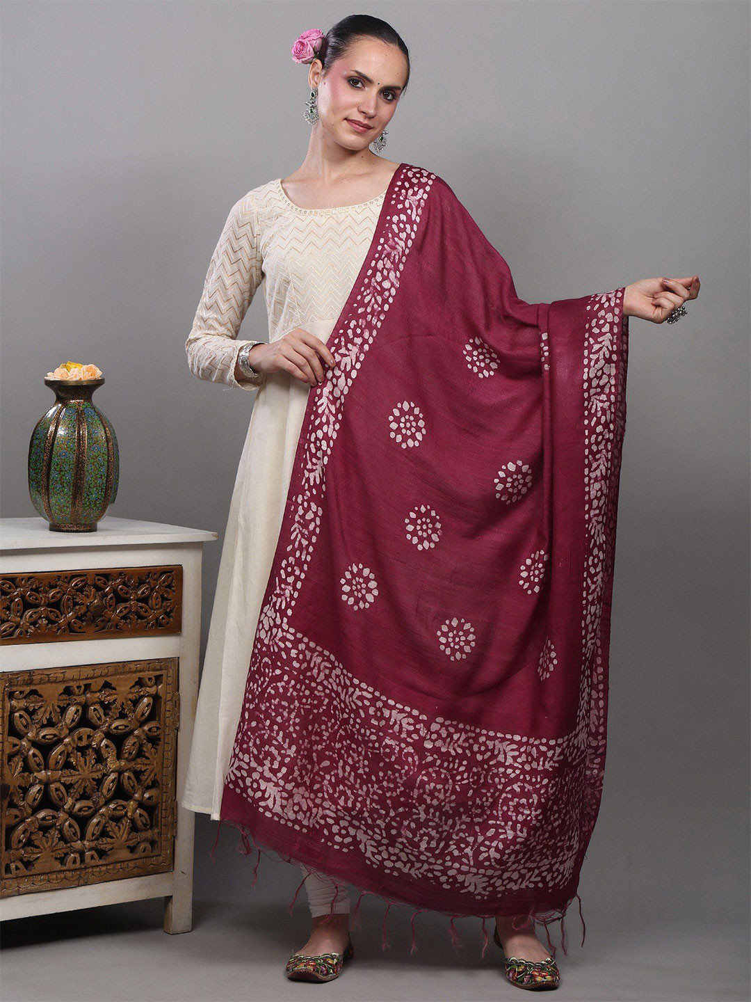 Exotic India Batik Printed Chakra Pattern Dupatta From Telangana