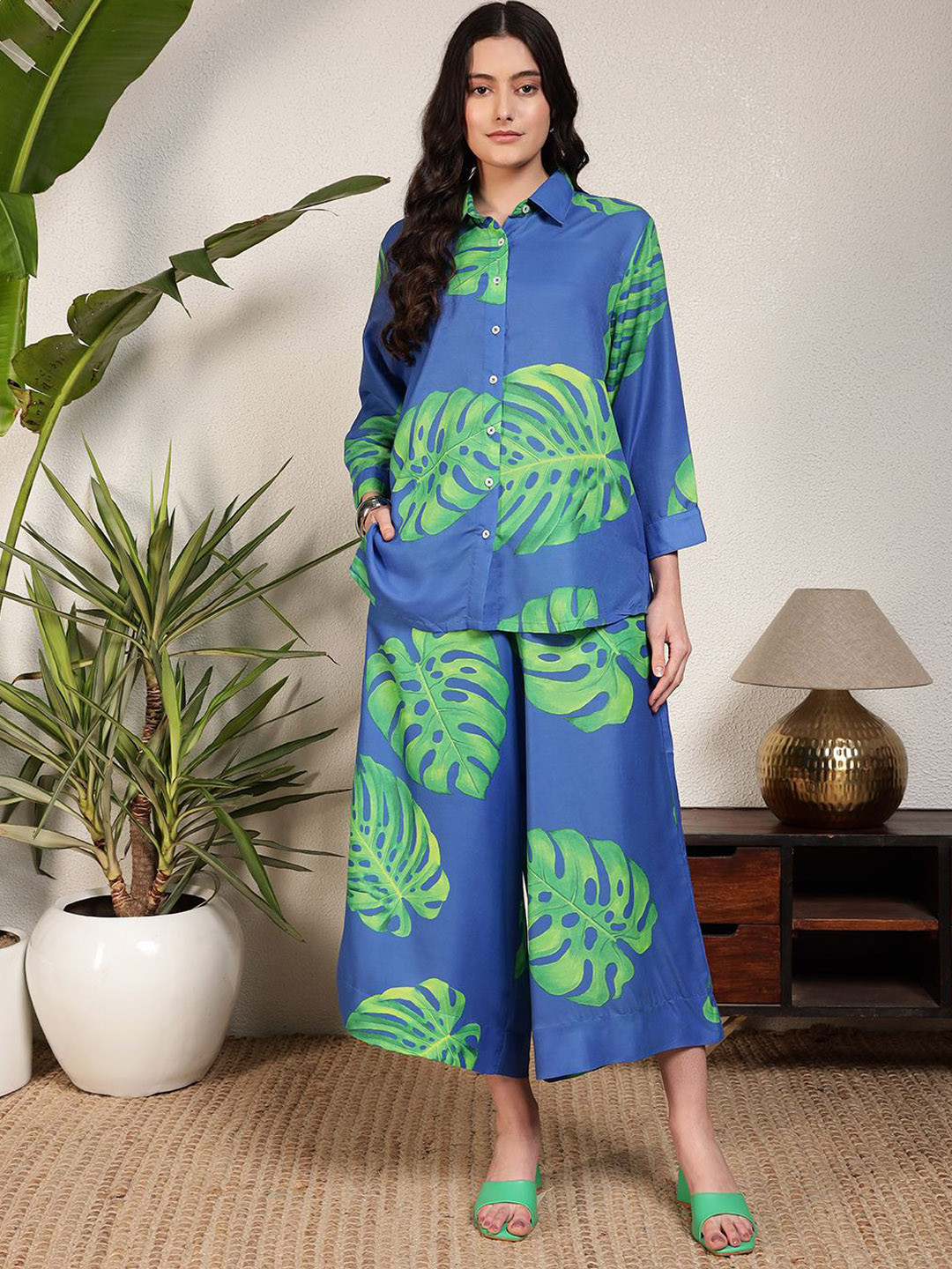 Modsik Printed Oversized Shirt With Palazzo
